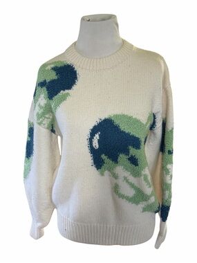 MO&Co. 2021 Autumn Wool-Cotton Intarsia Pullover Graphic Sweater Cream L warm